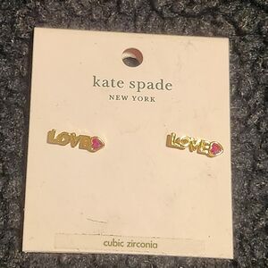 Kate Spade Gold LOVE Earrings with Pink Heart